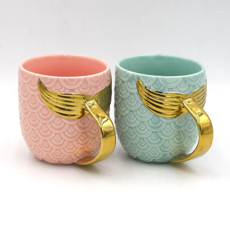 

Golden Tail Ceramic Mug With Handle Creative Coffee Milk Personalized Mugs Fishtail Cup Novelty Gifts1, Pink