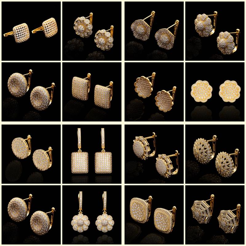 

28 Styles Luxury Designer Dubai Jewelry Round Cubic Zirconia Gold Hoop Earrings for Women Unique Fashion Wedding Earring 2020