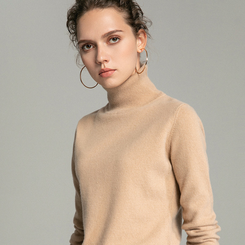 

2021 Autumn Winter New Sweaters for Women 100% Wool Knitwear Ladies Turtleneck 8colors Soft Jumpers Pullover Q6np, Red pink