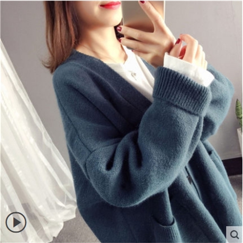 

Springtime Hot Mesh Single Soft Breasted Loose Lazywoman Cardigan Sweater Wabh, Blue