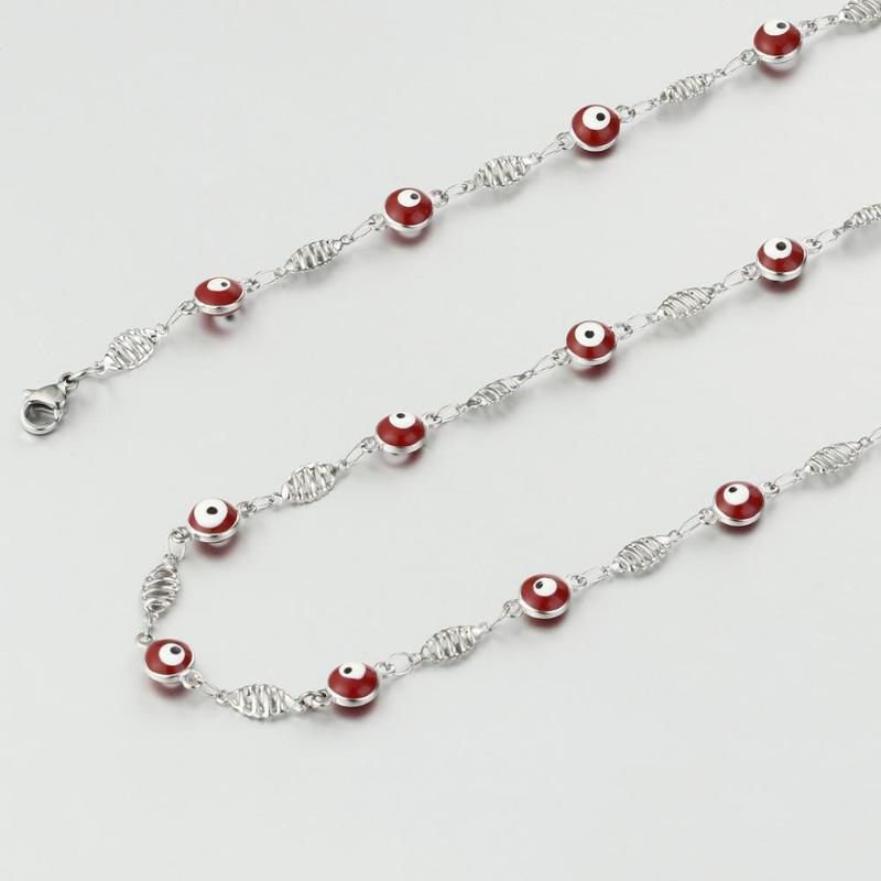 

Round Red Enamel Evil Eyes Beads Necklace Stainless Steel Long Link Chains Necklace Lucky Turkish Statement Jewelry Collares