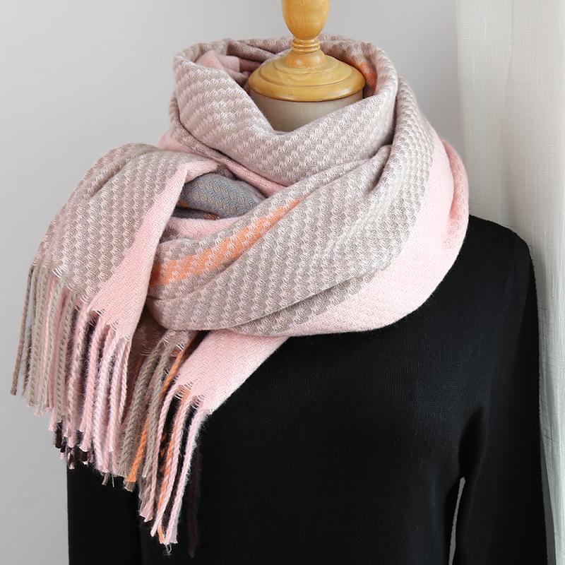 

Women Autumn Winter Thick Tartan Warm Wrap New Arrival Patchwork Contrast Colour Long Plaid Cashmere Shawl With Tassel
