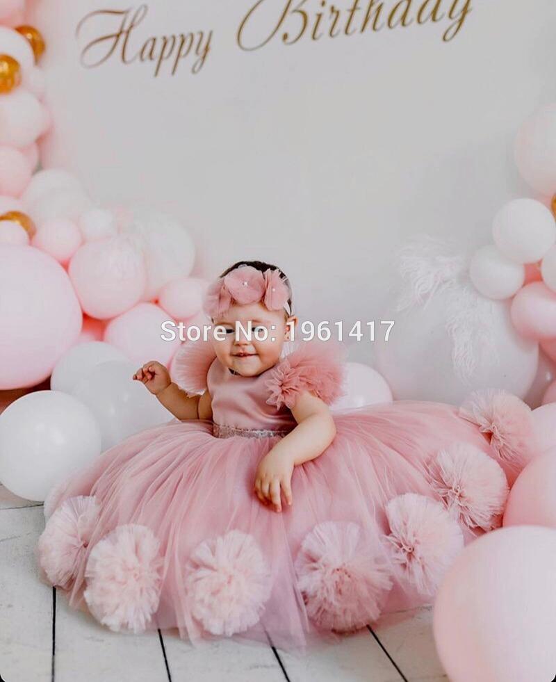 

Lovely Pink Girls Pageant Gowns With Sequins Tulle Flower Girl Dresses Baby Birthday Party, As pic