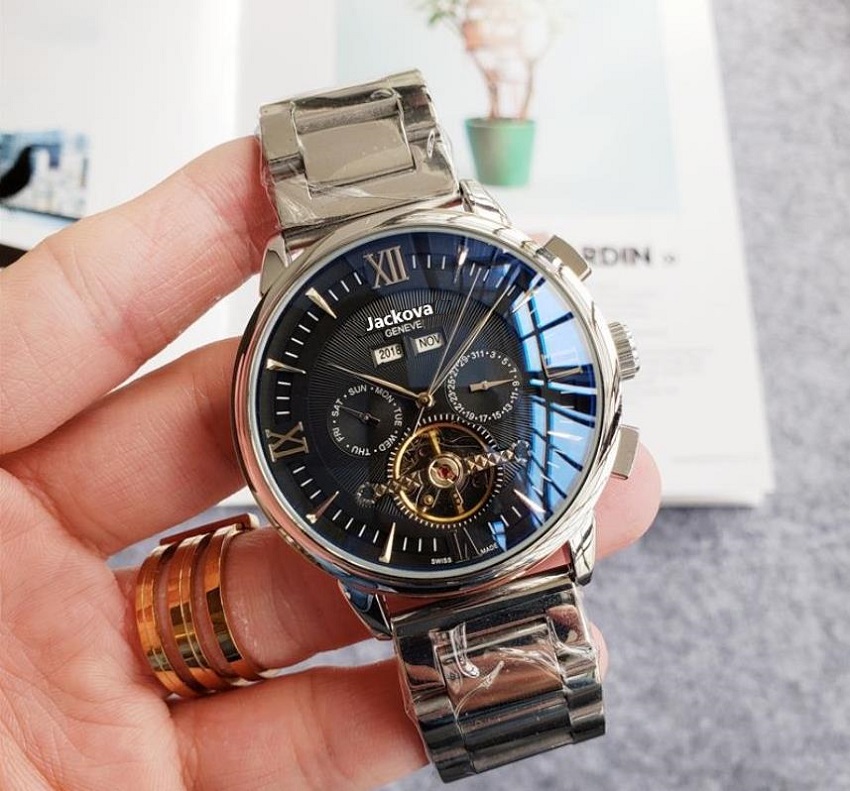 

Fashion Top Brand Hollow Bracelet Mens Mechanical Stainless Steel Day-Date Automatic Movement Men Wristwatches men, As pic