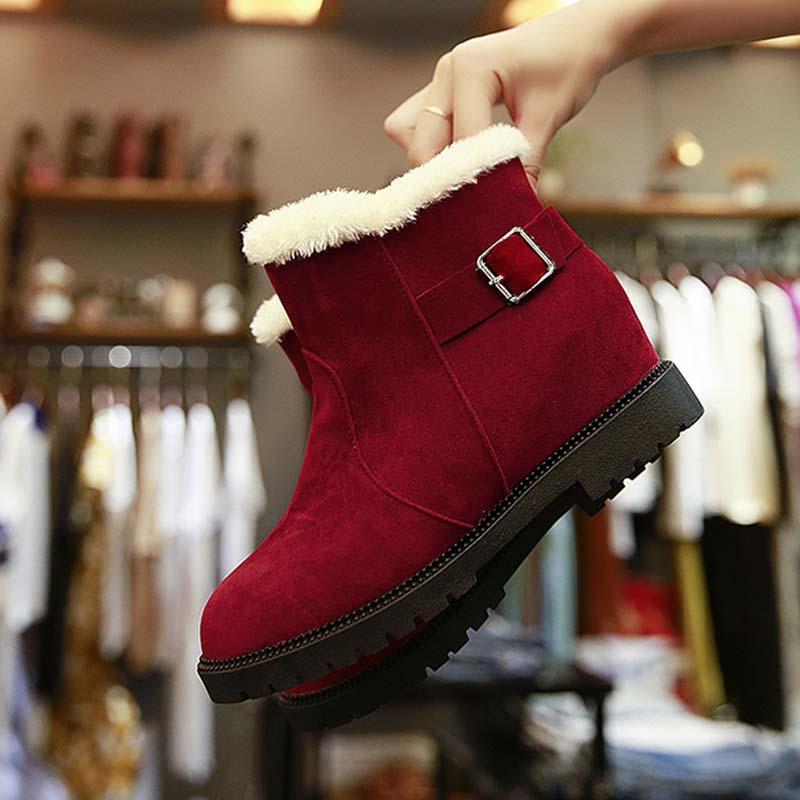 

BomKinta Boots Women Winter Black Red Shoes Woman Platform Buckle Ankle Boots Buckle Platform Suede Women Shoes Zapatos De Mujer