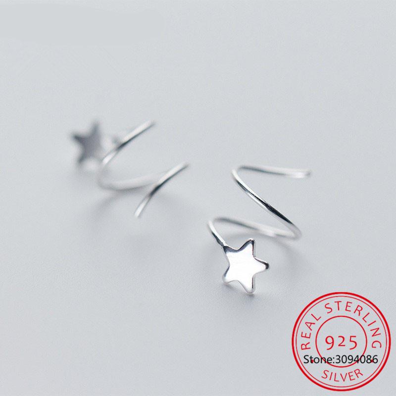 

LEKANI 100% 925 Sterling Silver Women's Small Star Ear Bones Ear Buckle Ring Tightly Packed Mini Double Ring Earrings DS434