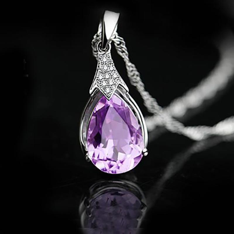 

Princess Teardrop Purple Amethyst925 Sterling Silver Color Beautiful Charm Pendant Necklace HERN0072