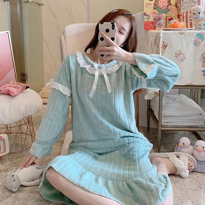 

SLPBELY Winter Sweet Women's Nightgown Pink Long Sleeve Coral Fleece Nightdress Home Clothes Lovely Girls Sleepwear Homewear, Dd2558