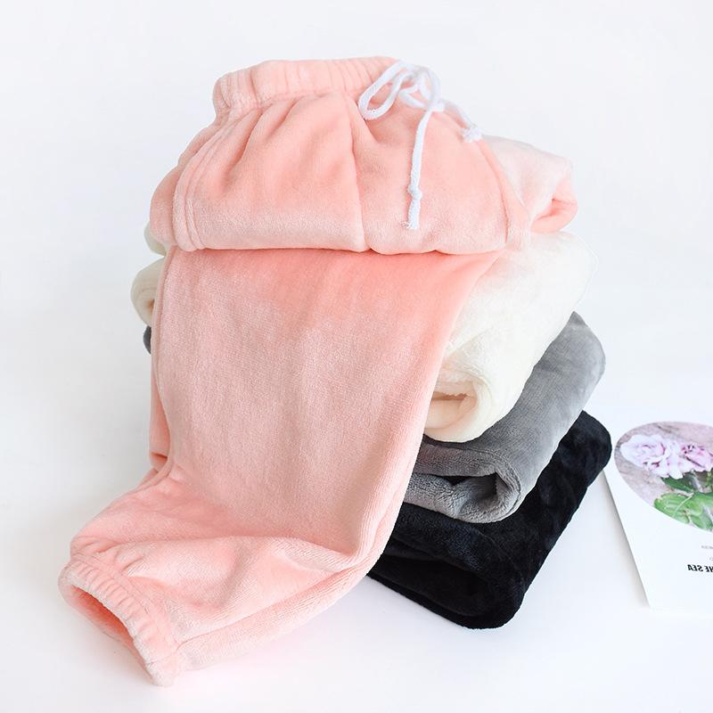 

2020 Winter Warm Flannel Homewear Women Home Pants High Waist Elastic Lounge Wear Female Thick Velvet Pajama Pants Home Clothes, Black
