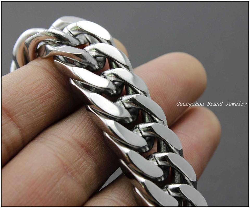 

15mm High Polished Men's Bracelet 316L Stainless Steel Silver color Curb Chain Men's Boy's Bracelet Bangle 8"/9" Fashion Jewelry