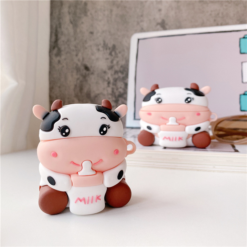 

3D Cartoon Milk Bottle Cows Silicon Soft Case for Apple Airpods 1 2 Pro 3 Wireless Charging Bluetooth Protective Cover Fundas, For airpods 1/2