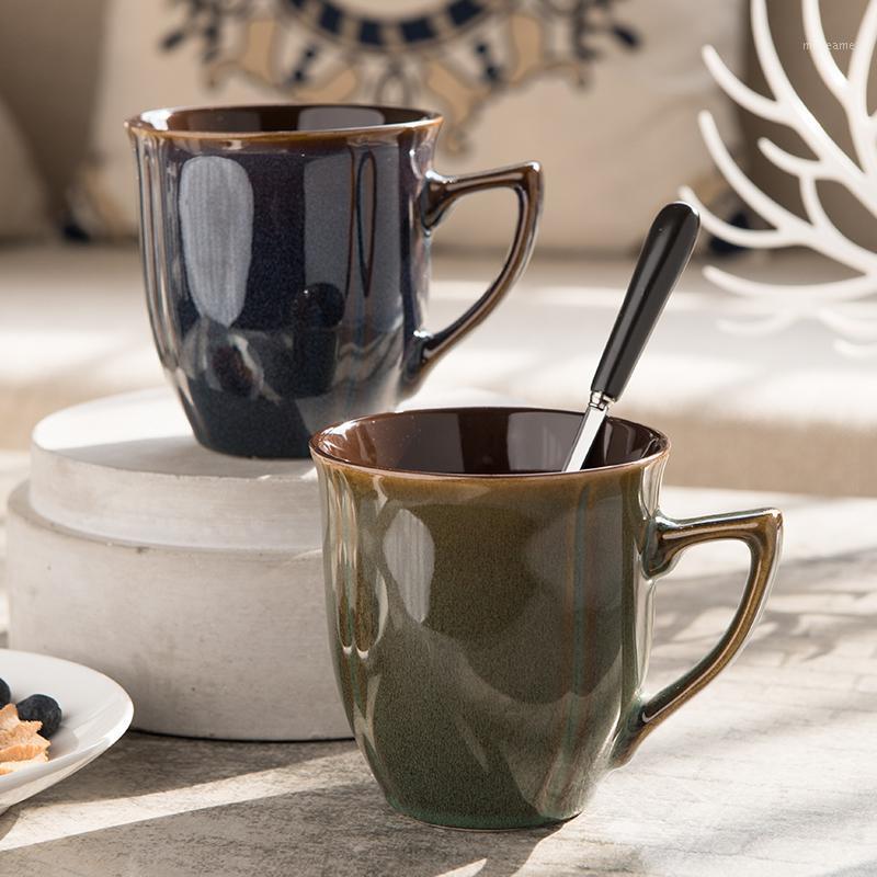 

350ML European Retro Coffee Cup Water Glass Ceramic Mug with Spoon Breakfast Cup Milk Home Office G0411