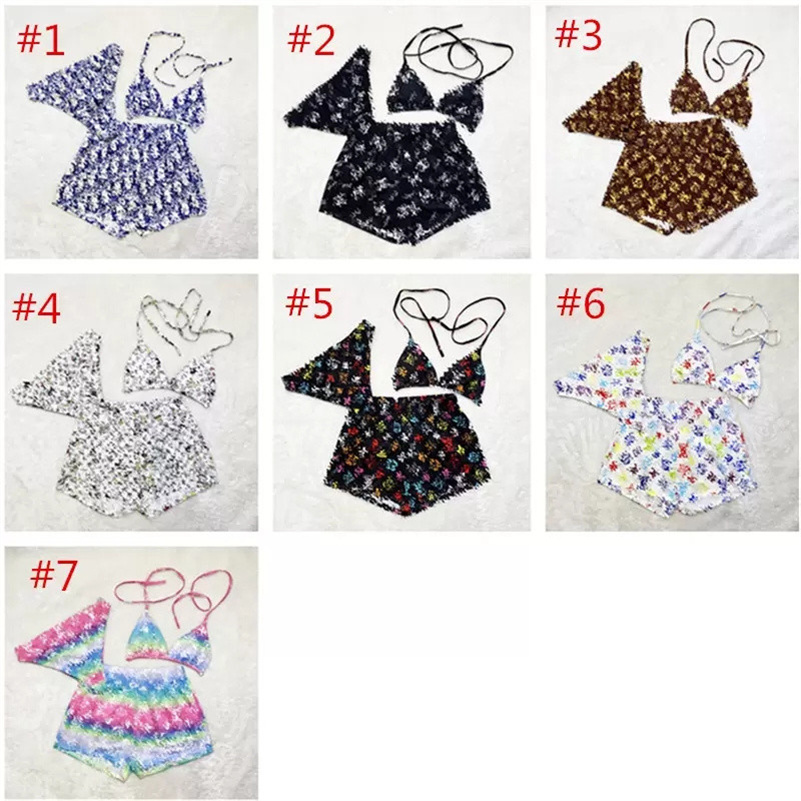 3pcs Set Women Swimwear Letter Designer Bikini Suit Classic Print Lace-up Bra Crop Top + Briefs + Shorts Swimsuit Ladies Beachwear Clothing-image-756488070