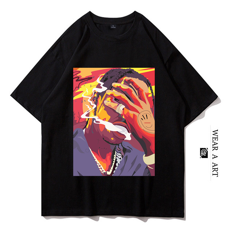 

Men Hip-hop Loose T-shirt Fashion Relaxed Clothes Man Print Tees Boy T-shirt Young Streetwear Trendy Summer Breathable Top Casual Simple New, Black