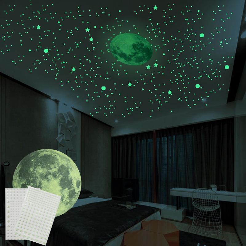 

414pcs 3D Luminous Moon Star Wall Sticker Set Glow In The Dark Wall Decal For DIY Kids Room Bedroom Living Room Home Decoration