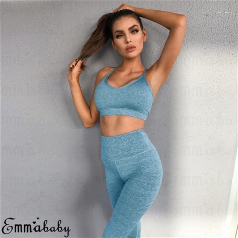 

2 Piece Set High Wasit Yoga Sets For Women Solid Tracksuit Clothes Sleeveless Backless Vest Sexy Slim Fitness Sports Suits1, Blue