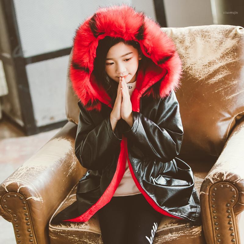 

FYH Winter Kids Clothing Girls Fur Hooded Warm PU Coat Girls Thicken Jacket Faux Leather Coat School Children Casual Outerwear1, Pink