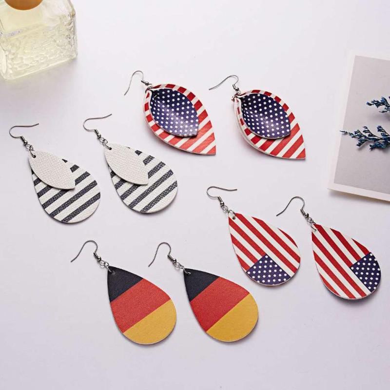 

New fashion hip-hop flag striped geometric drop earrings creative matching leather earrings ladies gifts