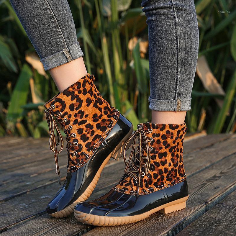 

Women's Boots Lady Duck Boots With Waterproof Women Rain Snow Winter Warm Boot Leopard Anckle Brown Motor1