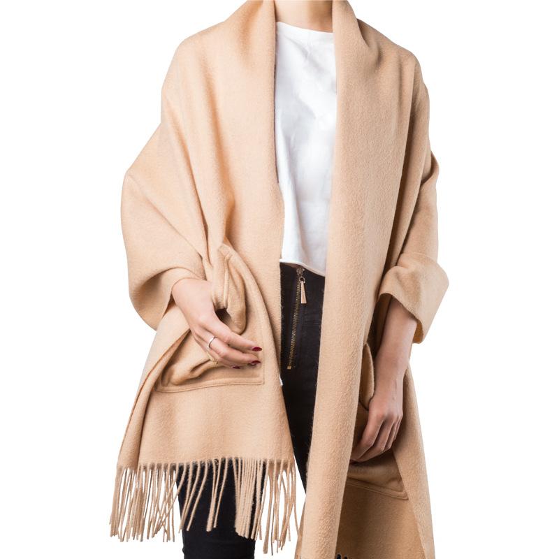 

Scarves 100% Wool Shawls Women Winter Ponchos And Capes 2021 Warm Scarf Poncho Pocket Wraps Stoles