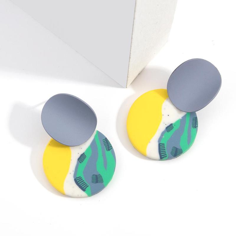

AENSOA New Unique Multicolor Round Pendant Clay Earrings For Women 2020 Hot Polymer Clay Geometric Drop Earrings Costume Jewelry