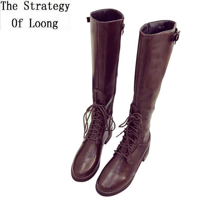 

Winter Fashion Women Buckle Belt Cross-tied Knee-High Equestrian Boots Ladies Sewing Zipper Plush Long Knight Boots 191226, Black