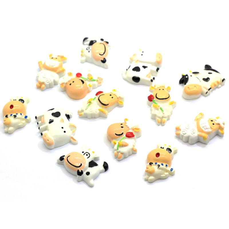 

10/50 pcs New Kawaii Farm Cow Resin Charms Flatback Dairy Cow Cabochons 3D Farm Animal Craft Miniature Hair Bow