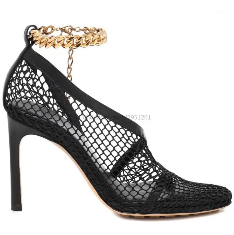 

Sexy Women Sandals Fish Eye Mesh Shoes Thin High Heels Chain Design Party Pumps Fashion Sandals Lace Elegant Shoes1, Pic style