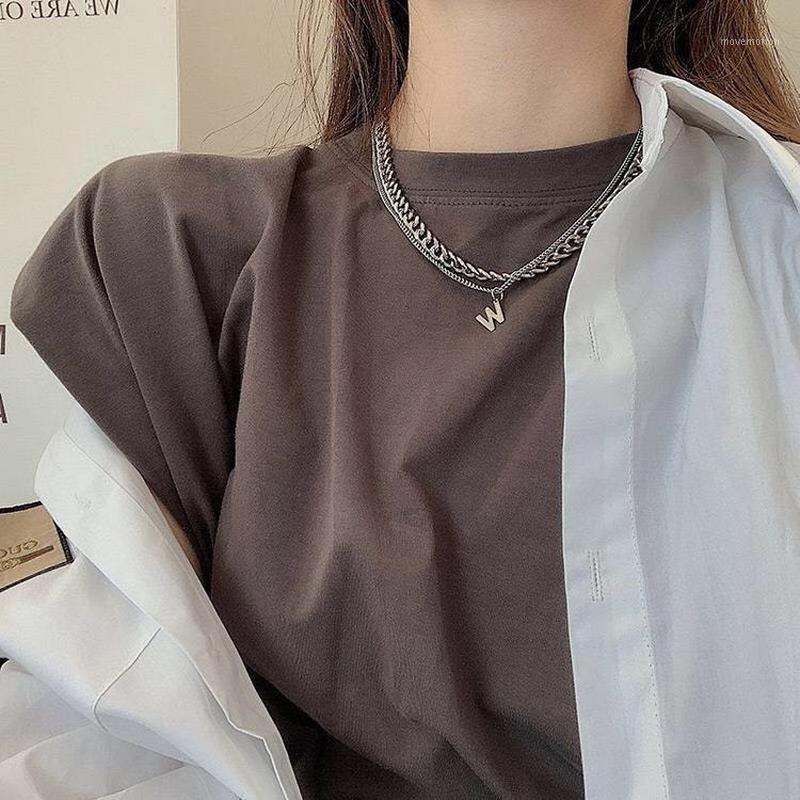 

Personality cold wind chain necklace W letter double layer clavicle chain hip hop earth cool wild short necklace female1