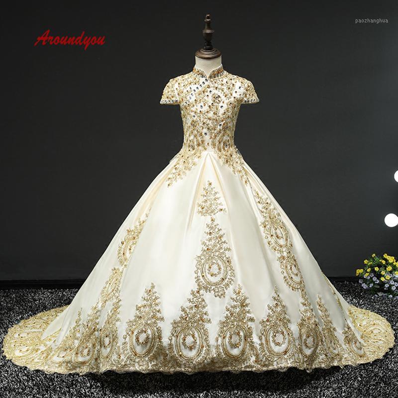 

White and Gold Flower Girl Dress for Weddings and Party Pageant Satin First Holy Comunion Girls Dress 20201, Black and gold