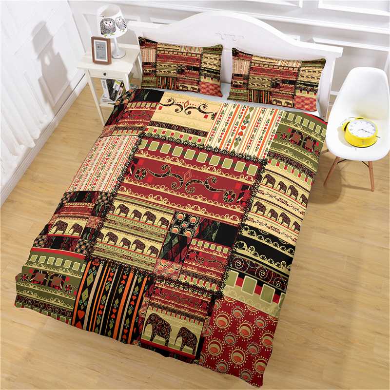 

3D Custom Retro Printing Bedding Set,Microfiber Fabric Duvet Cover&Pillowcase,National Style Cozy Home Bedroom Decor Bed Set, As pic