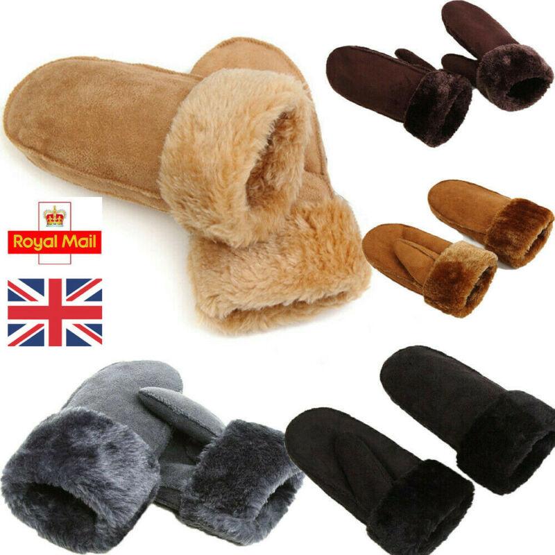 

Warm Velvet and Fur Mittens Gloves Girls Womens Winter Sheepskin Gloves with