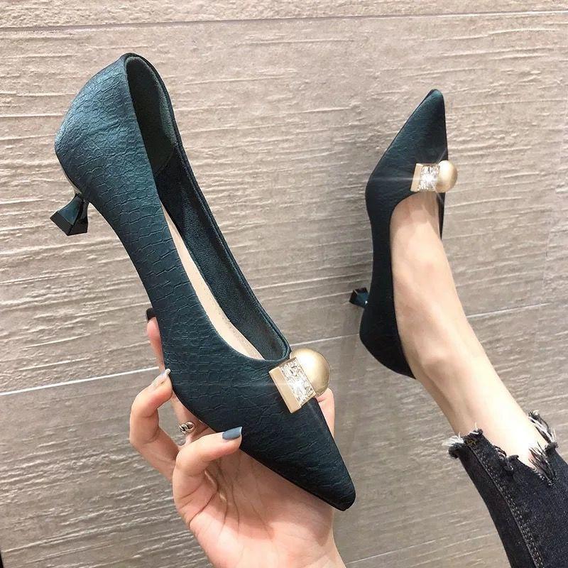 

Rhinestone Square Buckle Pointed High-heeled Shoes Black Spring and Autumn 2021 Soft Surface Commuter Shallow Stiletto Work Shoe1