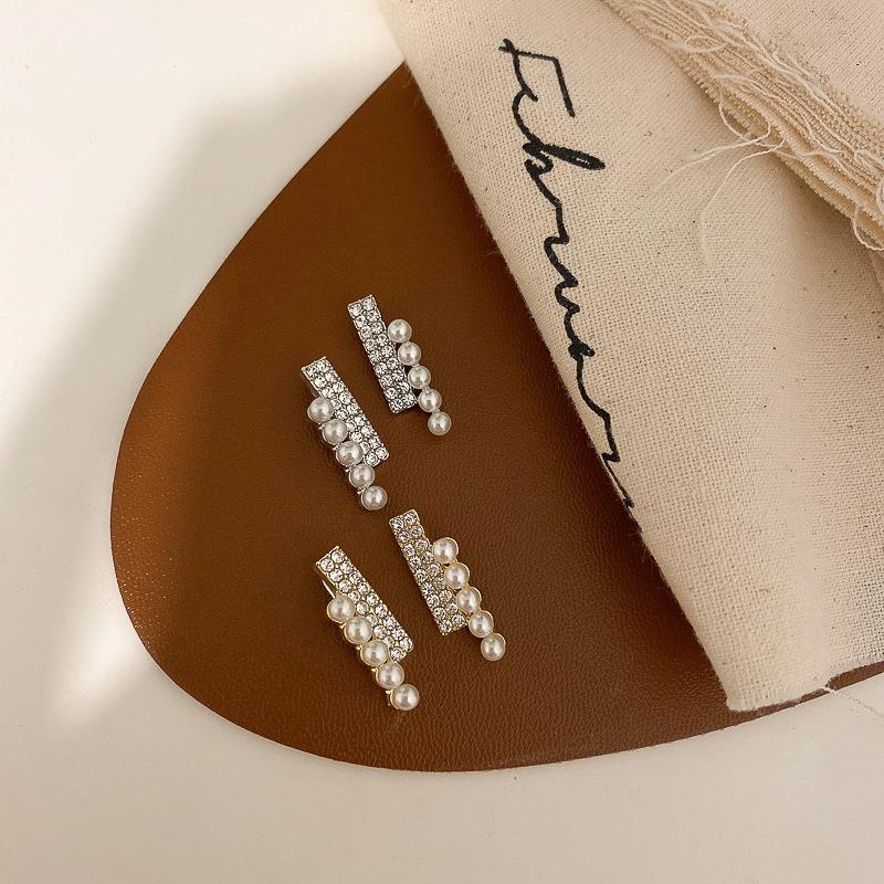 

Origin Summer Luxury Double Row Rhinestone Pearl Stud Earrings for Women Romantic Geometrical Earrings Hot Party Accessories