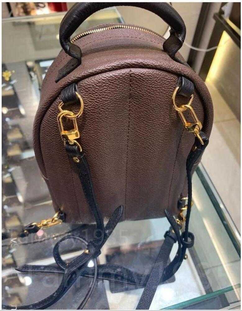 

High Quality Fashion Pu Leather PALM SPRINGS Mini Size Women Bag Children School Bags Backpacks Style Spring Lady backpack Travel HandBag 5, Brown grid
