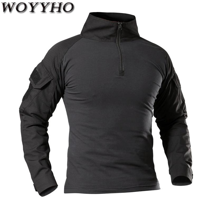

WOYYHO Men's Tactical T-Shirts,Army Camouflage Long Sleeve Hiking Camping Shirt,Male Outdoor Sport Hunting Tops -4XL, Black