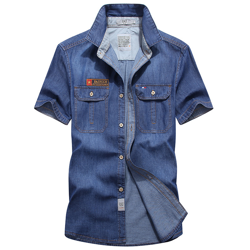 

2021 The New New Camisas Masculinas De Manga Curta Denim Fino Meia Mangas Compridas, Algodo Casual Zksv, Blue