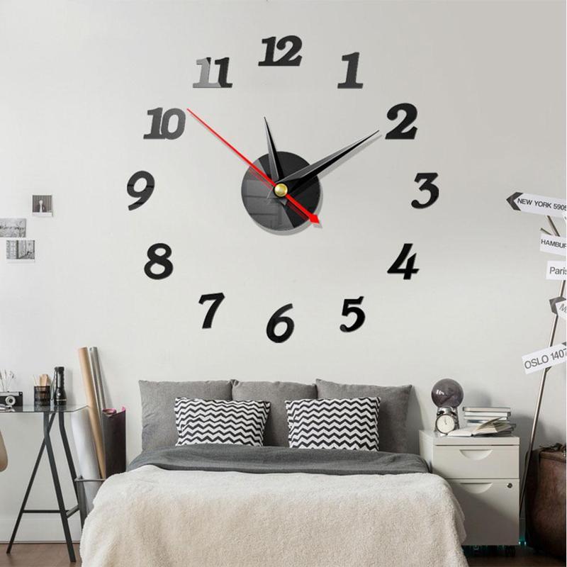 

European Fashion 3d Stereo Decorative Wall Clock Acrylic Digital Mirror Wall Sticker Clock Home Modern Decoration