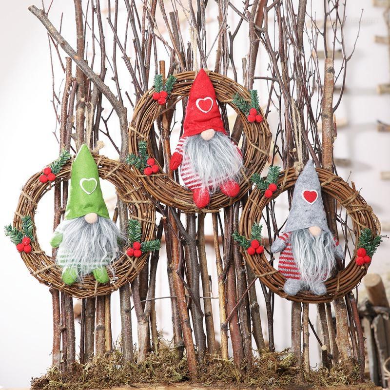 

Hot Christmas Ornaments Artificial Rattan Hanging Garlands Wreath Pendants Plush Gnome Doll Seasonal Decorations1