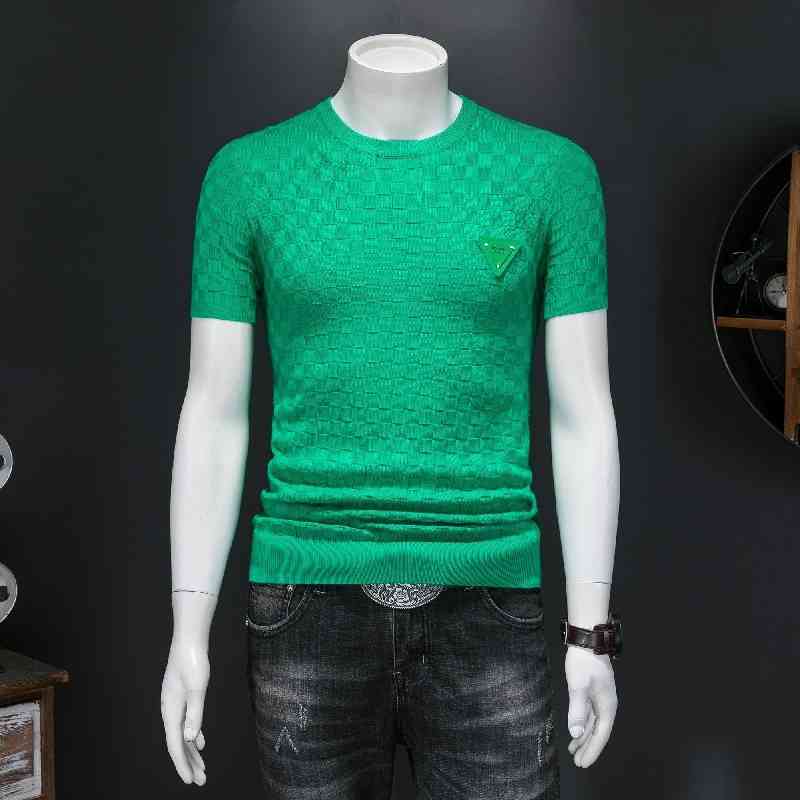 

Men's T-Shirts short sleeved sweater men's Embroidery slim green spring and autumn bottoming shirt knitted 568V