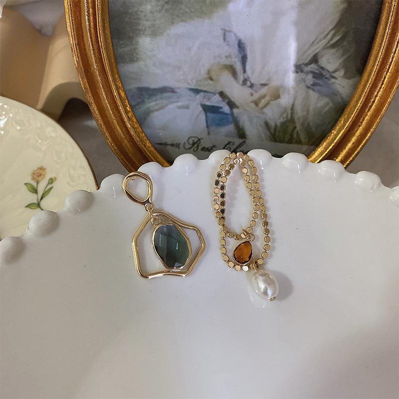 

TIMRONLY Irregular Black Crystal Drop Earring Linked Chain Metal Faux Pearl Earrings for Women Lady Party Gifts Accessories