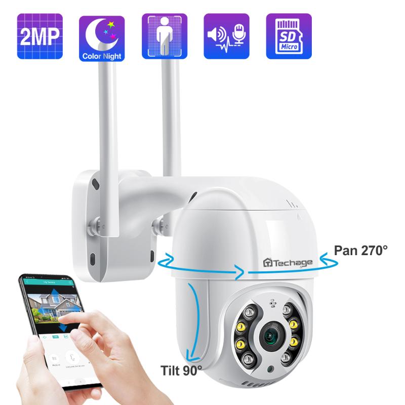 

Techage 1080P Wifi Camera PTZ Dome Camera Ai human detection Wireless IP Two-way Audio Full Color Night TF card P2P IP66