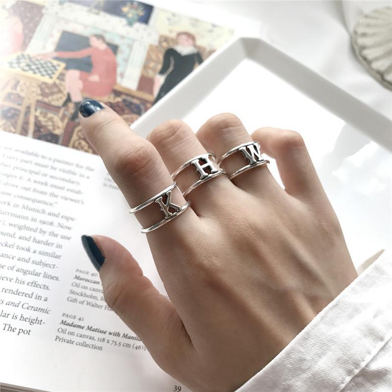 

RUIYI Real 925 Sterling Silver Korean Style Double Layered Letter K H W Open Rings Women New Vintage Simplicity Minimalist Rings1