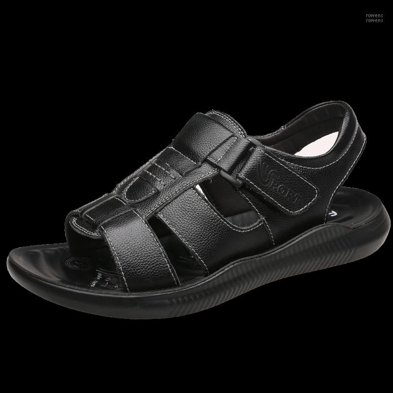 

Mens Sandals Summer Genuine Leather Male Beach Sandals Soft Comfortable Male Outdoor Beach Slippers Slip-ON Man1, Black