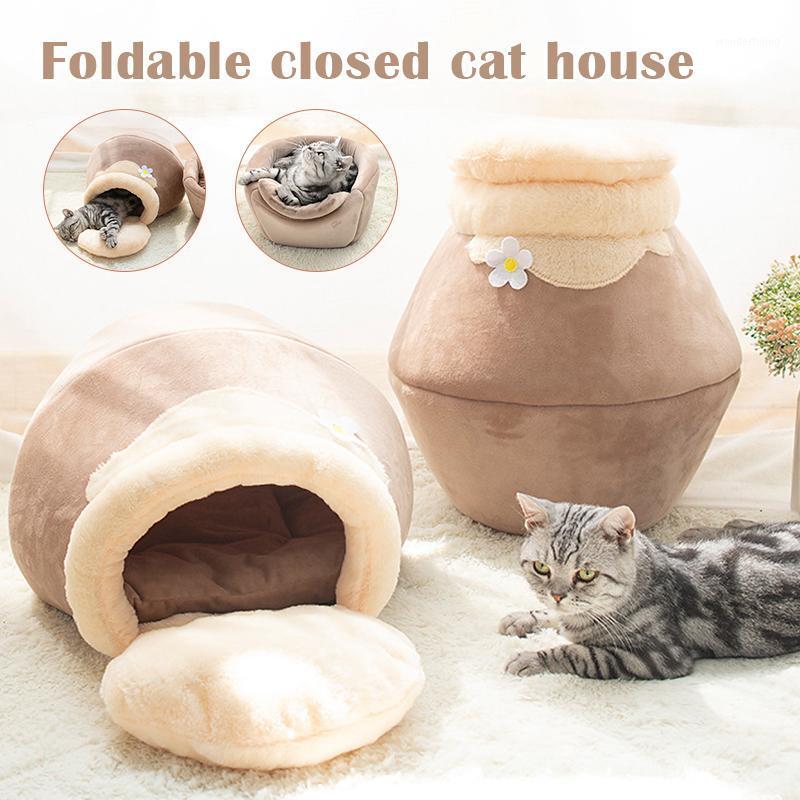 

Winter Warm Cat Bed Plush Soft Portable Foldable Cute Cat House Cave Sleeping Bag Cushion Thickened Pet Bed BDF991