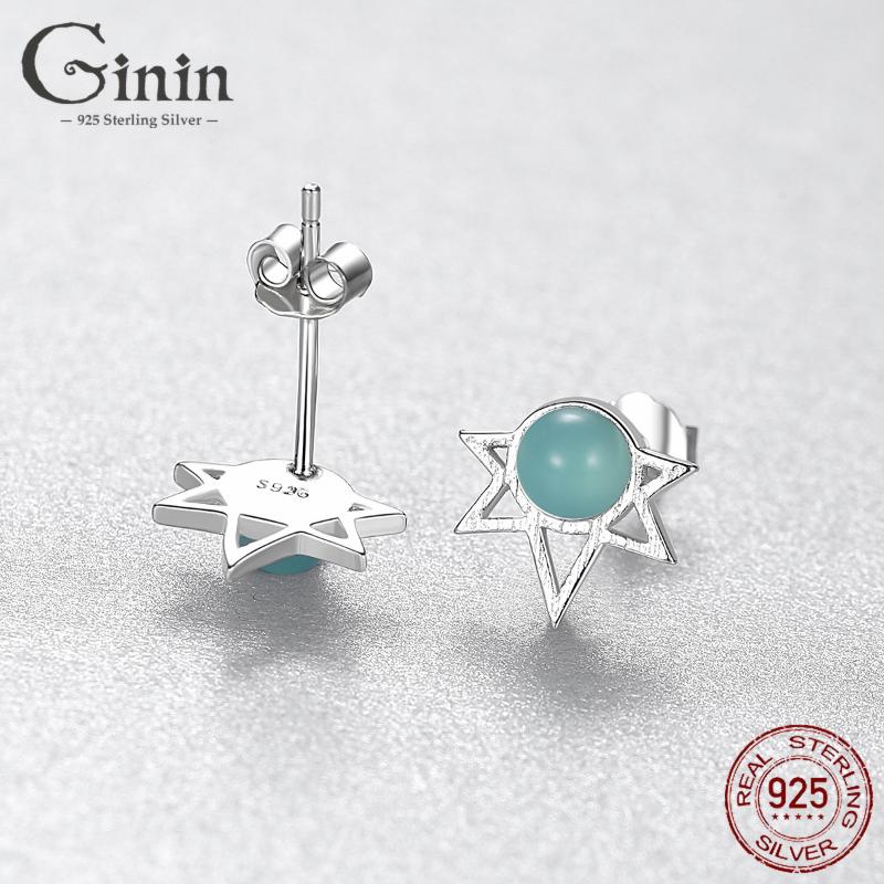 

Ginin Fashion 925 Sterling Silver Stud Earrings for Women Exquisite Green Crystal Star Shape Cute Sweet Earrings Female Jewelry