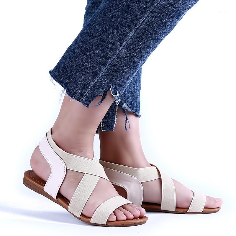 

2020 Women Sandals Summer Ladies Footwear Slip-On PU Leather Cross Female Beach Shoes Peep Toe Fashion Casual Flat Shoes1, Black