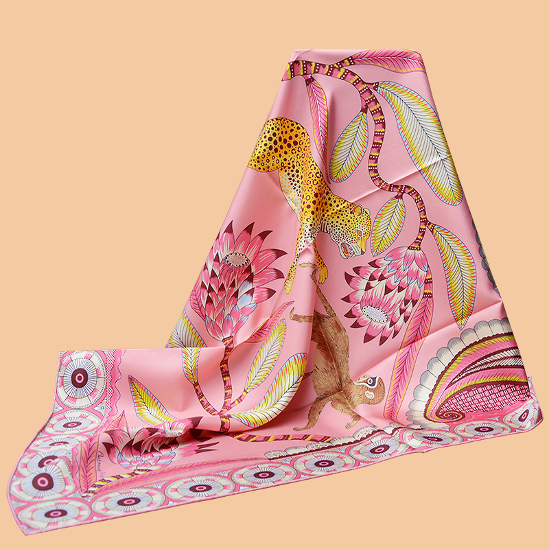 

HuaJun 2 Store||Pink Girl "The Savana Dance wash" 90 silk square scarf, twill printing, anti-wrinkle, handmade stitching LJ201112, Blue;gray