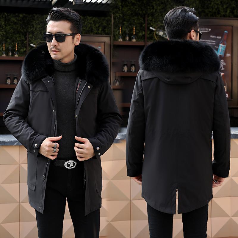 

Parka male fur collar mid length Rex hair can take off the inner tank 2021 winter leisure fur coat, Black