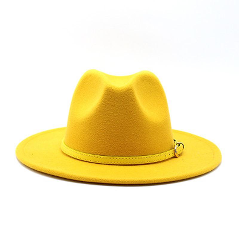 

women hats fedora felted solid band belt classic simple jazz caps formal dress wedding yellow red black fedora winter hat